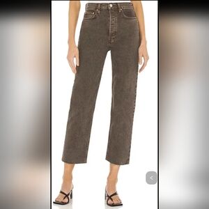 NWT Re/Done 70s Stove Pipe‎ Raw Hem Cropped Jeans In Washed Chocolate Size 25